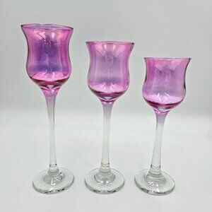 Purple Royal Lustre Trio Vintage PartyLite Candle Holder Glass Set Of 3 Read